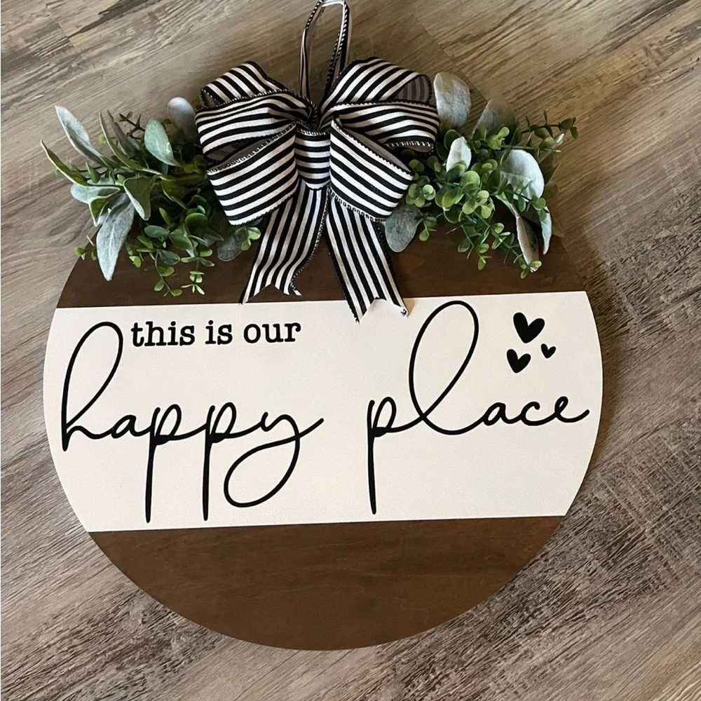 Wreathe Round : 'This Is Our Happy Place' Wall Decor - Black & White